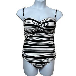 Catalina "Melbourne" Black White Stripe Detachable Straps Swimsuit Size XL